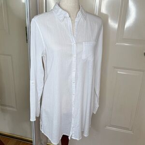 Apt. 9 White Cotton Button Front Blouse / Beach Coverup SZ S